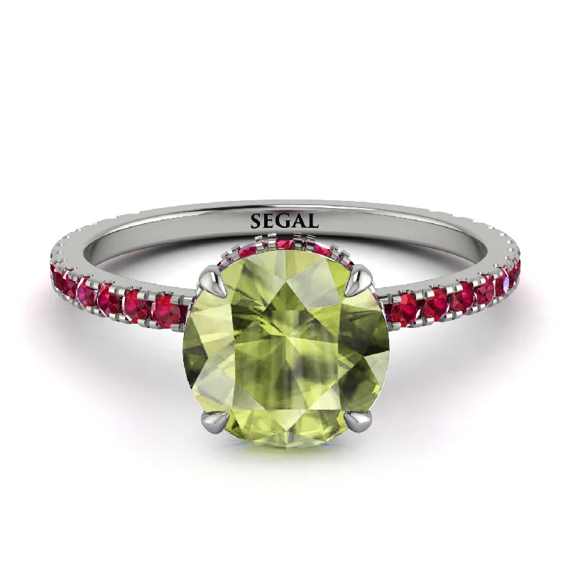 Custom Wedding Ring for Special Day-Hidden Diamond Round Peridot Cat Claw Engagement Ring - Aurora No. 712