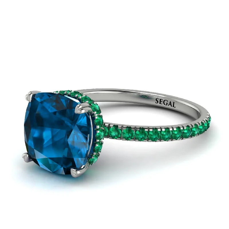 Stylish Gold Ring for Special Occasions-Cushion Hidden Blue Topaz Ring - Nova No. 506