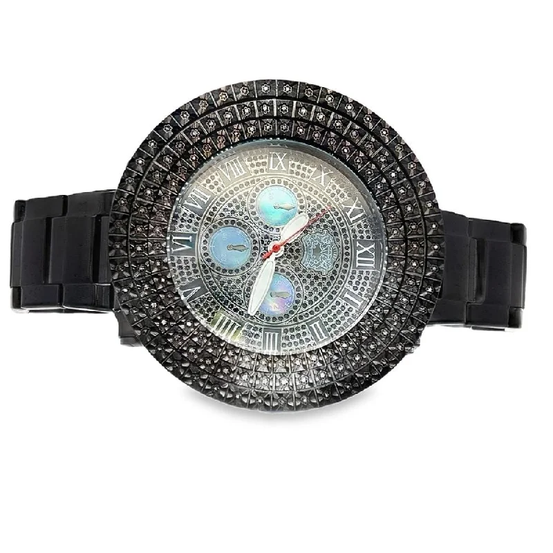 Women's Digital Watches with Stylish Features-60MM Black Techno Link 1.35cttw Real Diamond Watch