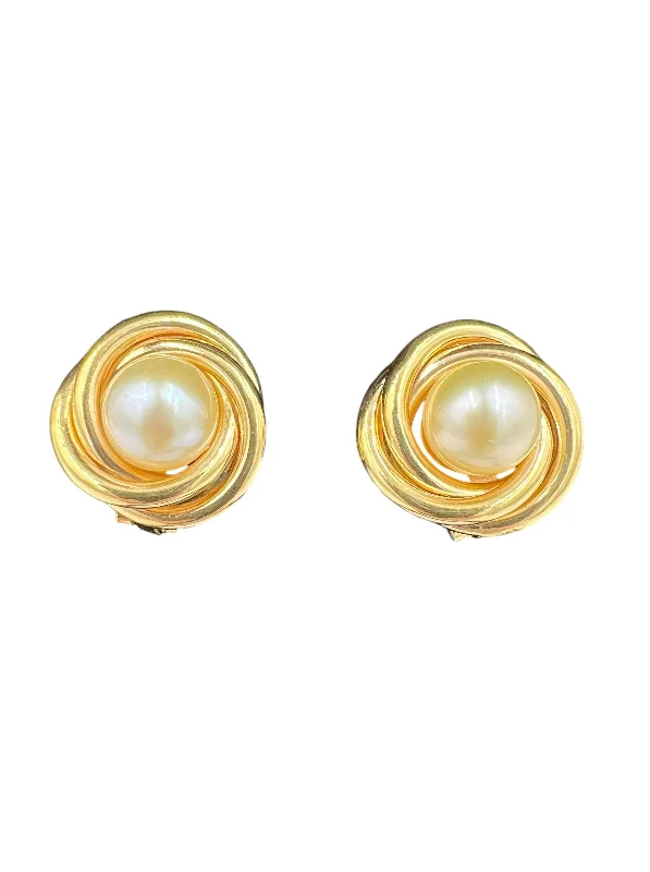 Crystal Earrings for Evening Glam-Vintage Pearl Yellow Gold Knot Clip On Earrings