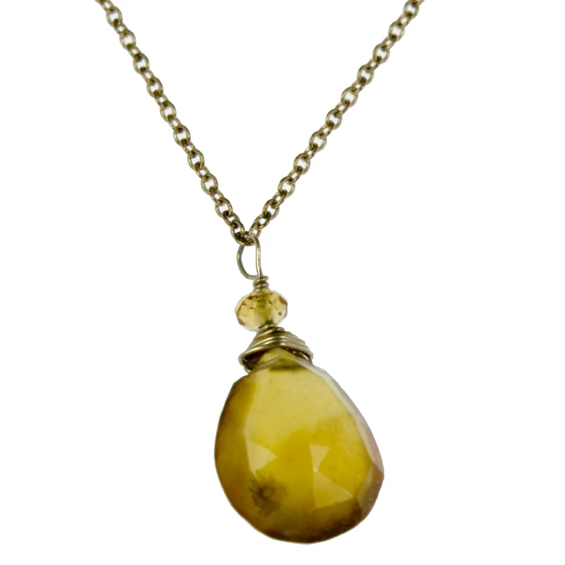 Elegant Pendant Necklace for Weddings-Yellow Chalcedony One Drop Necklace