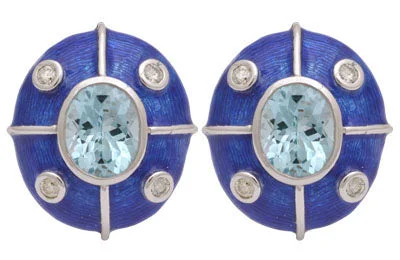 Rose Gold Earrings-Repair - EARRINGS- BLUE TOPAZ AND DIAMOND (ENAMEL) - (187-HS)