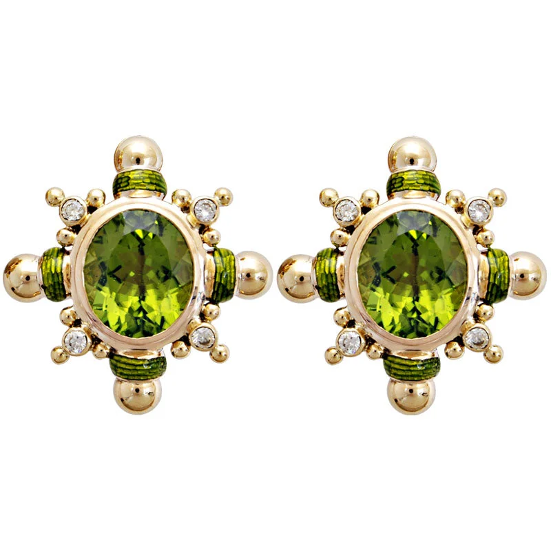 Bright Earrings for Daytime Looks-Earrings- Peridot And Diamond (Enamel)