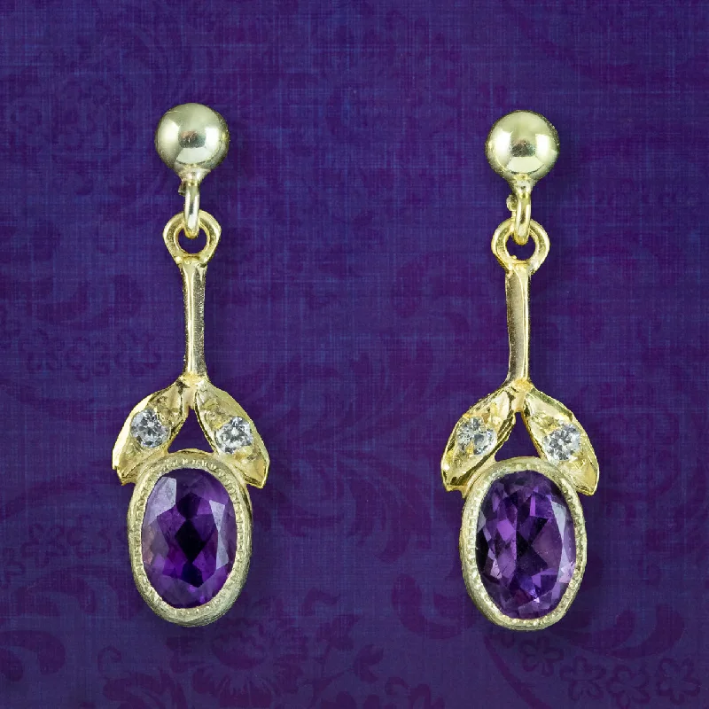 Custom Hoop Earrings for Women-Edwardian Style Amethyst Drop Earrings Silver Gold Gilt