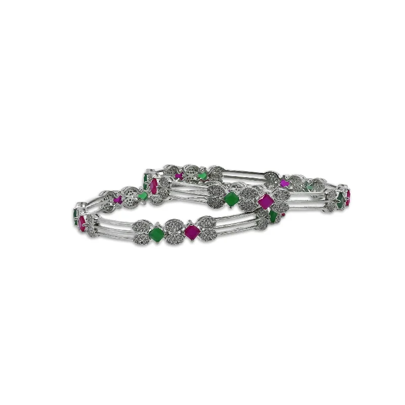 Elegant Silver Bangles for Evening Wear-Charming Silver Bangles Set Featuring Gemstones