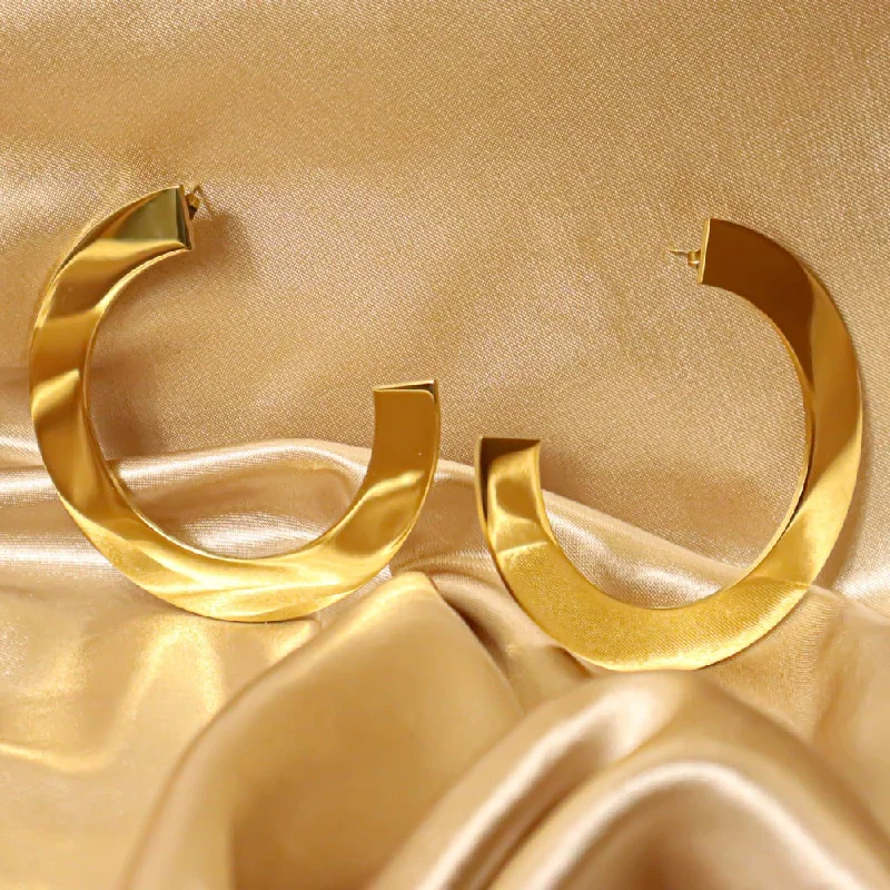 Beautiful Earrings for Evening Parties-Mma 18ct Gold Plated Stainless Steel Hoop Earrings