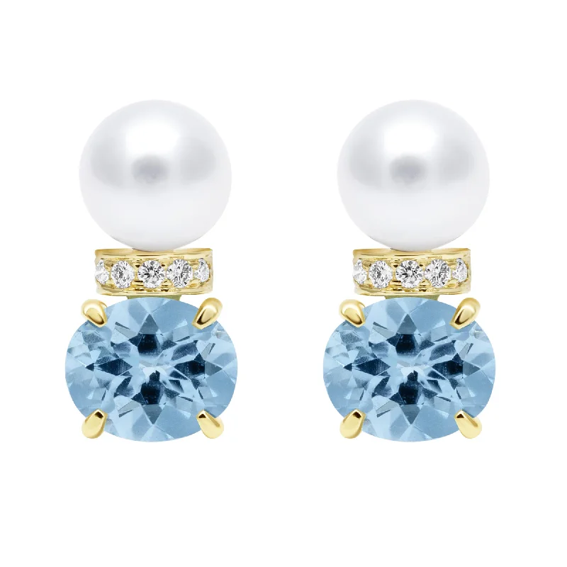 Elegant Drop Earrings for Weddings-Earrings - Southsea Pearl, Bluetopaz And Diamond (2410D)