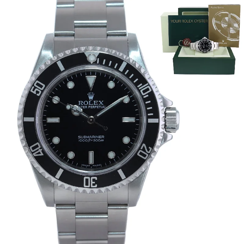 Luxury Designer Watches with Leather Bands-MINT 2004 Rolex Submariner No-Date 2 line dial 14060 Steel Black 40mm Watch Box