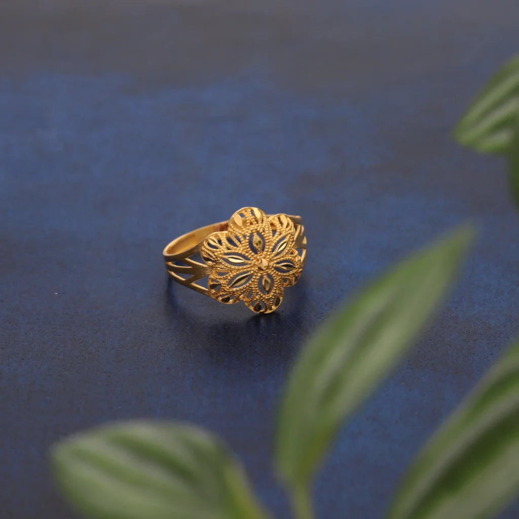 Simple Silver Ring for Everyday-Gold Flower Floral Design Ring 21KT - FKJRN21KM8552