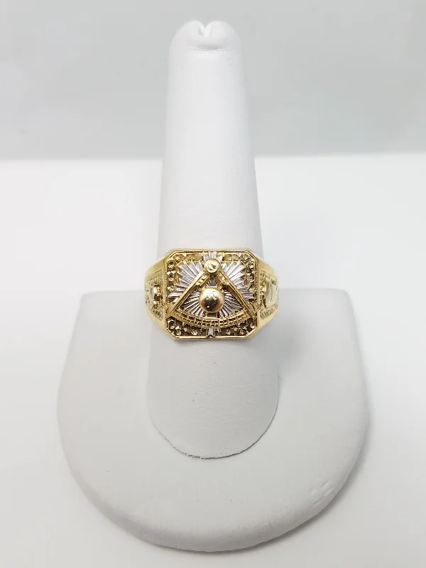 Custom Engagement Ring with Diamonds-Vintage 10k Yellow Gold Masonic Ring