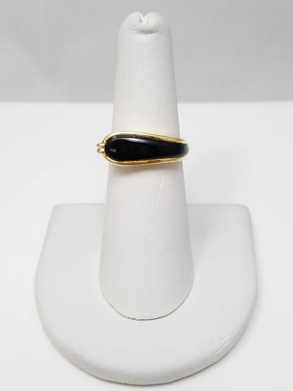 Custom Engagement Ring for Bold Women-Sleek 14k Yellow Gold Inlay Natural Onyx Ring