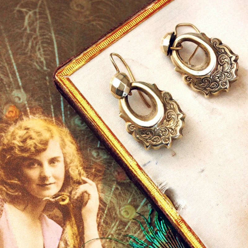 Classic Gold Earrings for Women-Antique Victorian Hoop Earrings