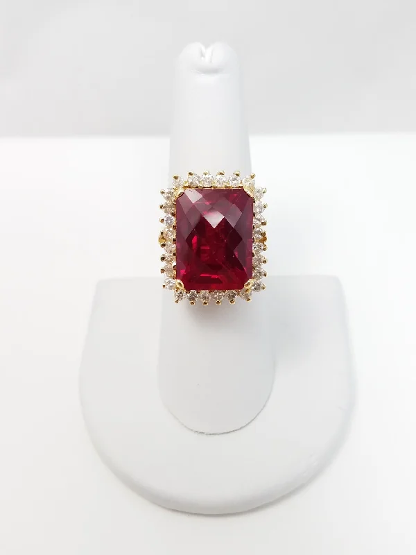 Wedding Ring with Diamond Accent-Sensational 18k Yellow Gold Synthetic Ruby Natural Diamond Custom Ring