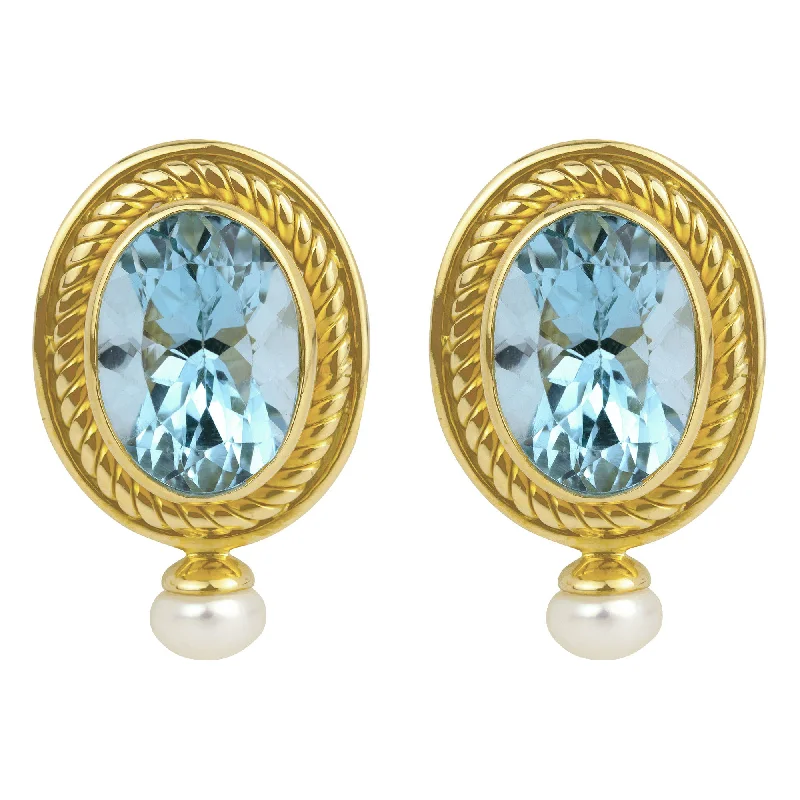 Vintage Gold Earrings-Earrings- Blue Topaz And Pearl