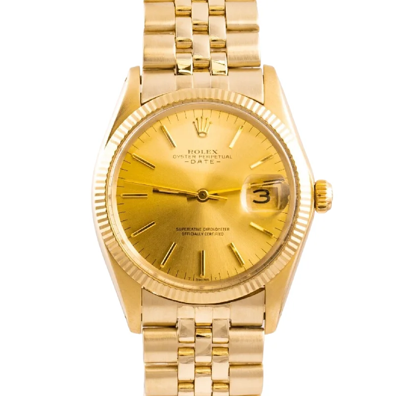 Leather Strap Watches for Men with Date Function-Vintage Rolex Date 1503 14K Yellow Gold Champagne Dial 34mm Watch