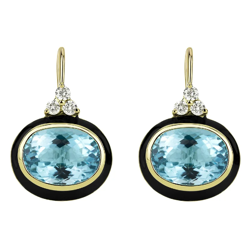 Colorful Gem Earrings-Earrings - Blue Topaz And Diamond (enamel)