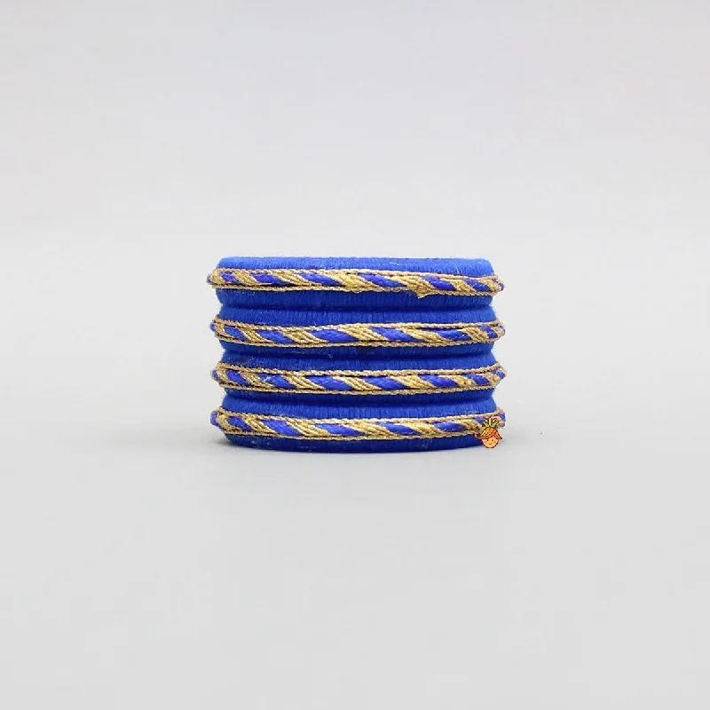 Custom Bangles with Your Name for Gifts-Thread And Lace Detailed Blue Bangles Set