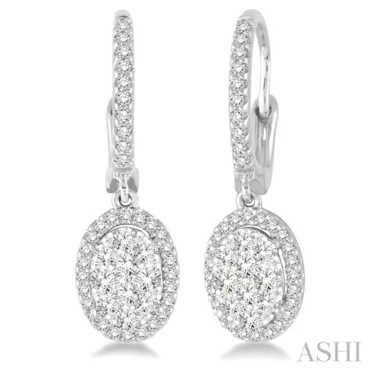 Personalized Earrings for Gifts-3/4 Ctw Oval Shape Diamond Lovebright Earrings in 14K White Gold