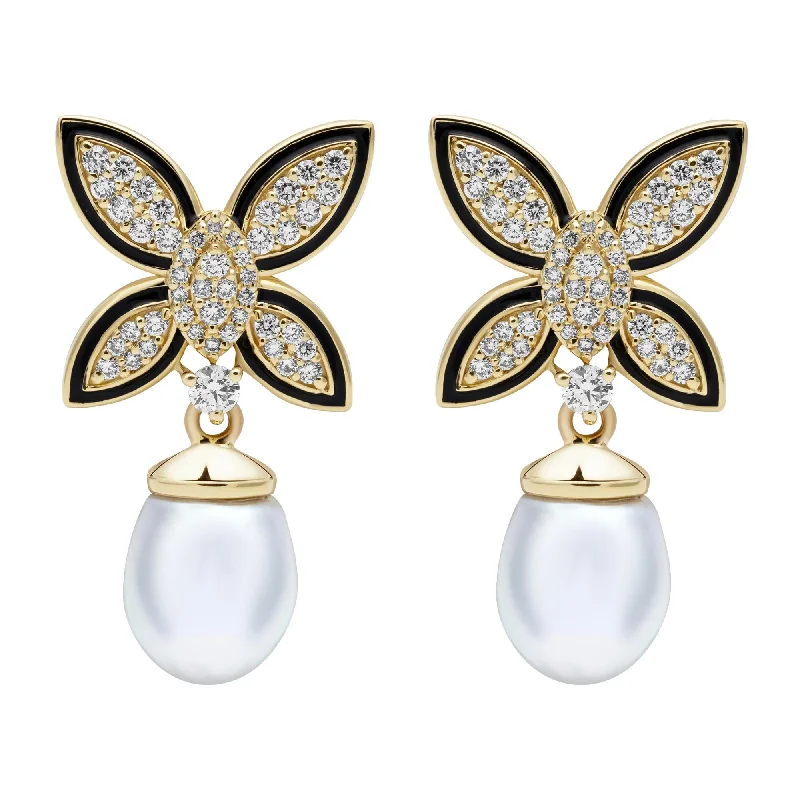 Luxury Stud Earrings for Women-Earrings - South Sea Pearl And Diamond (enamel) (2395B)