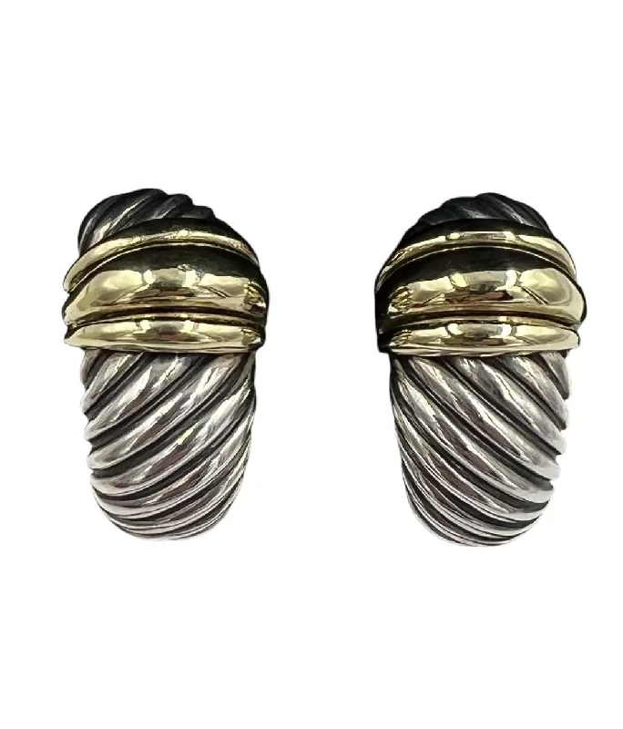 Creative Earrings for Trendy Looks-David Yurman Silver Gold J Hoop Clip On Earrings