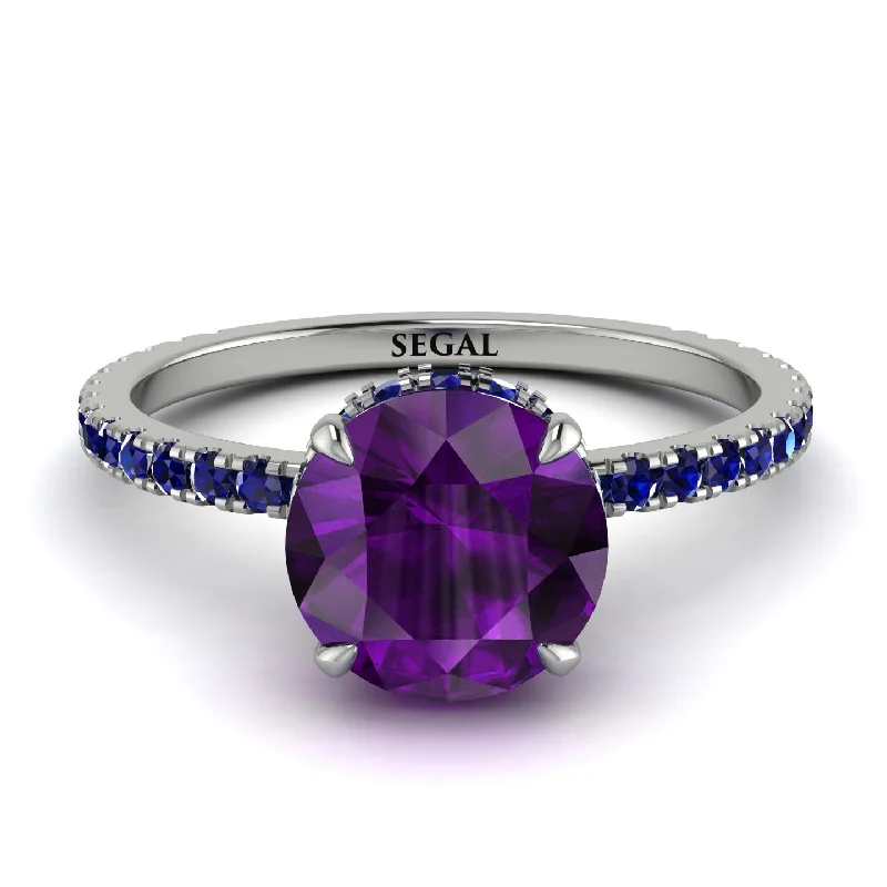 Silver Stackable Rings for Fashion-Hidden Diamond Round Amethyst Cat Claw Engagement Ring - Aurora No. 315