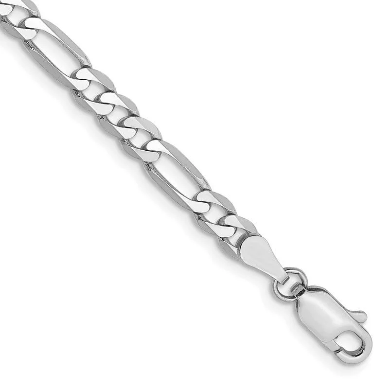 Unique Silver Bracelet for Gifts-14k WG 4mm Flat Figaro Chain Bracelet