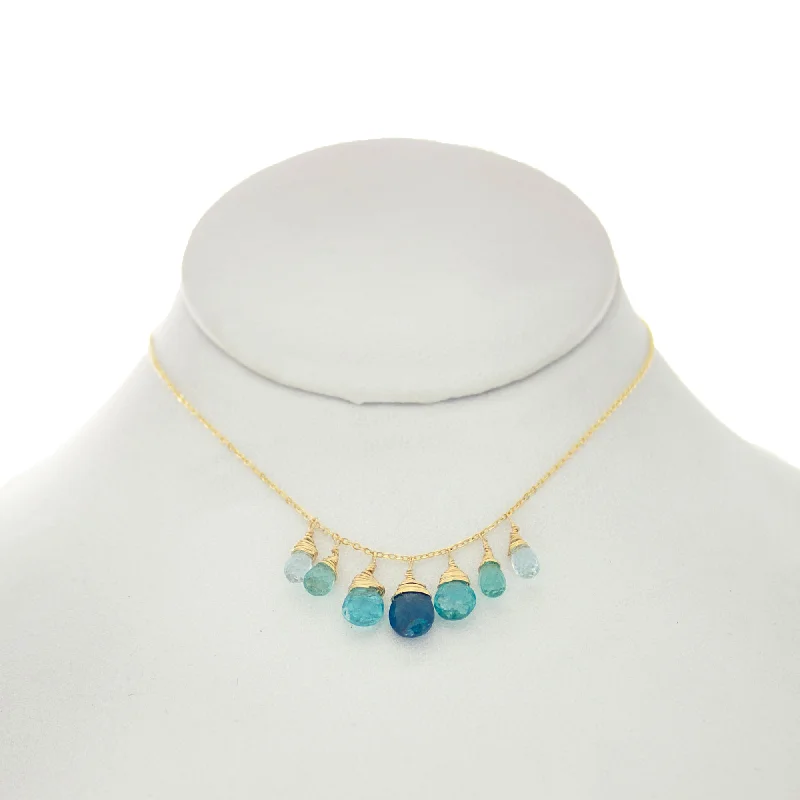 Luxury Pearl Necklace for Evening Wear-Peacock Blue - Apatite, Topaz, Aquamarine Drops Necklace