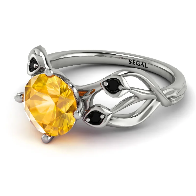 Engagement Ring with Diamonds and Sapphire-Yellow Diamond Blossom 14K Golden Nature Inspired Engagement Ring - Haley No. 1009