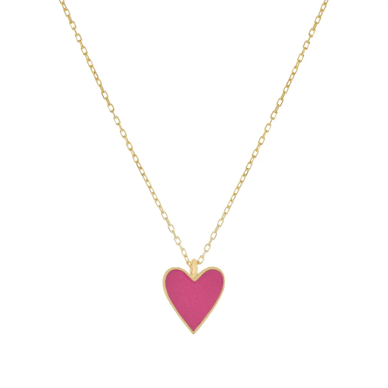 Sterling Silver Necklace for Casual Wear-Pink Enamel Heart Necklace