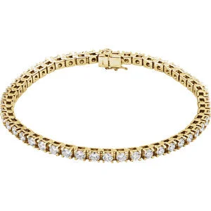 Simple Gold Bracelet with Engraving-14K Yellow 4 1/2 CTW Diamond Line 7.25" Bracelet