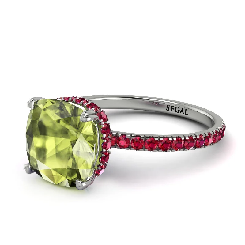 Elegant Diamond Engagement Ring-Cushion Hidden Peridot Ring - Nova No. 712