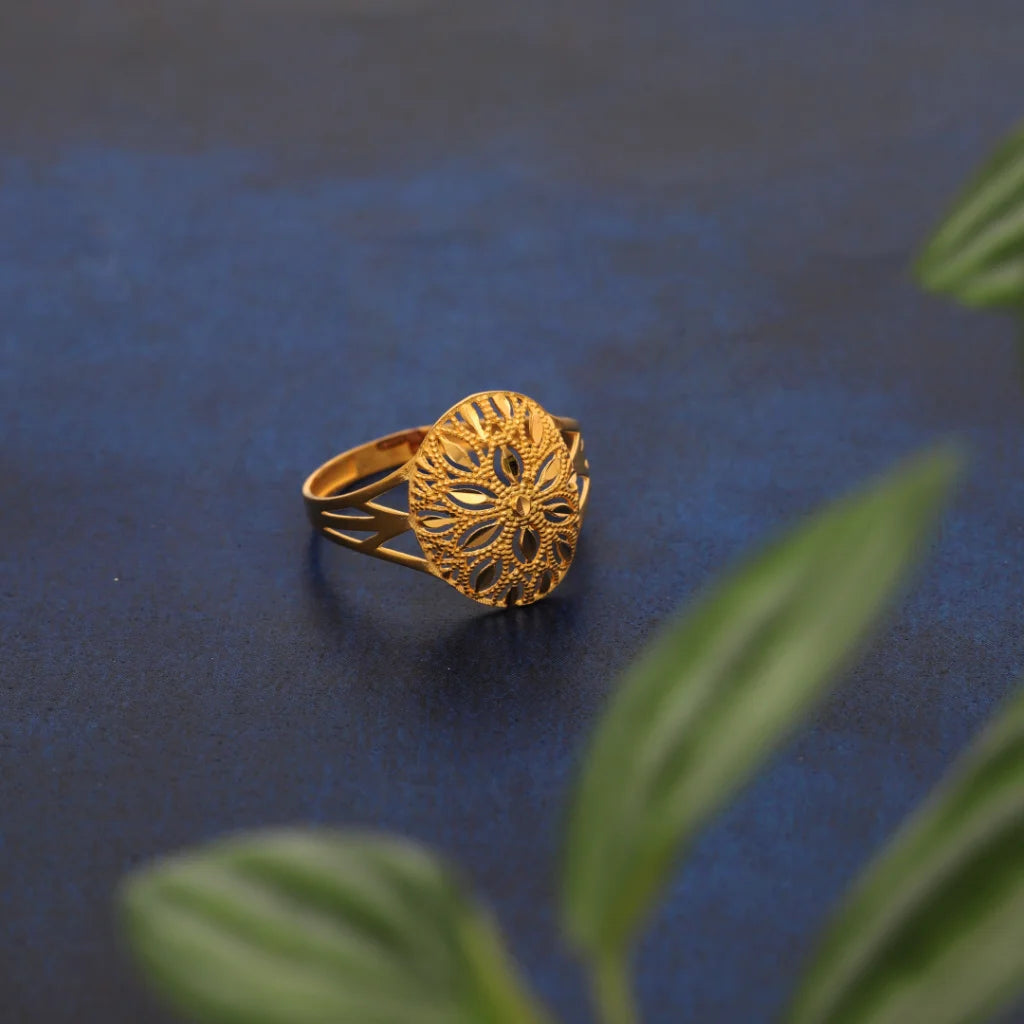 Emerald Ring for Wedding-Gold Flora Design Ring 21KT - FKJRN21KM8545