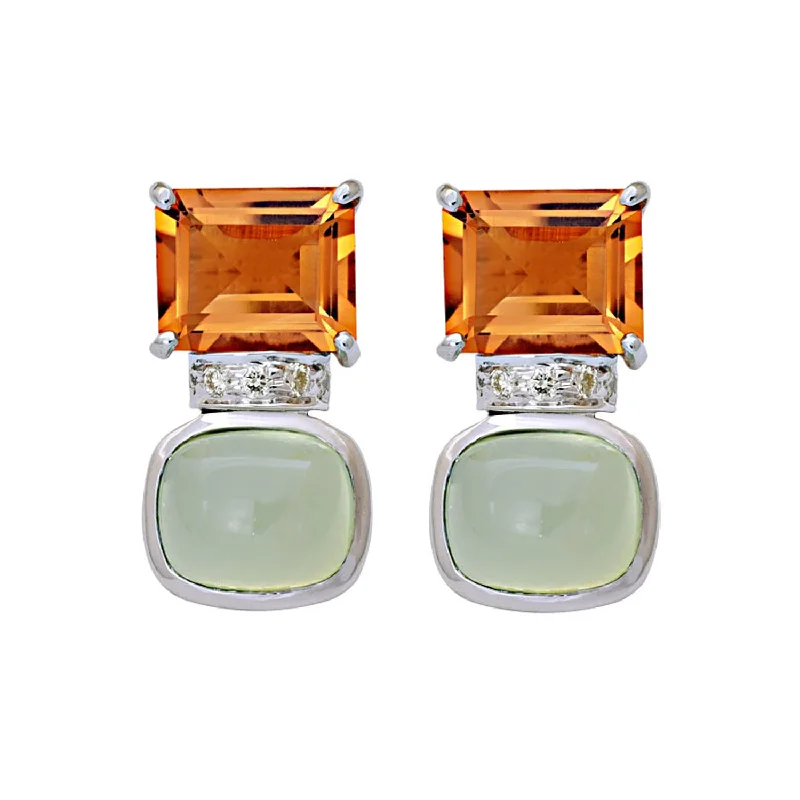 Fashionable Earrings for Parties-Earrings- Prehnite, Citrine And Diamond