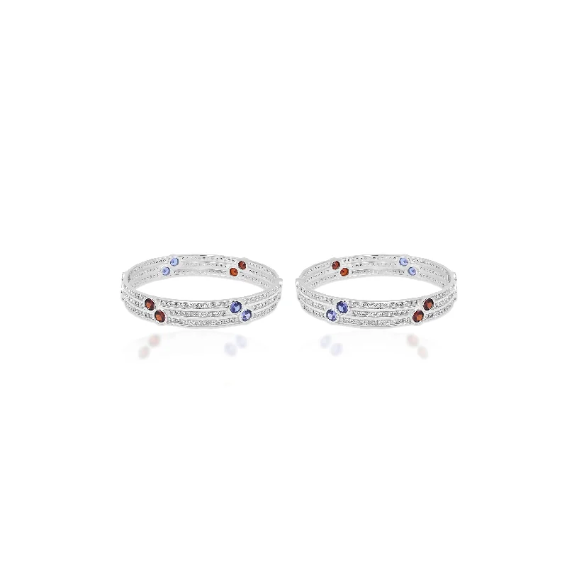 Pearl Bangles for Bridesmaids-Bright Silver Bangles with Dazzling Multicolor Stones