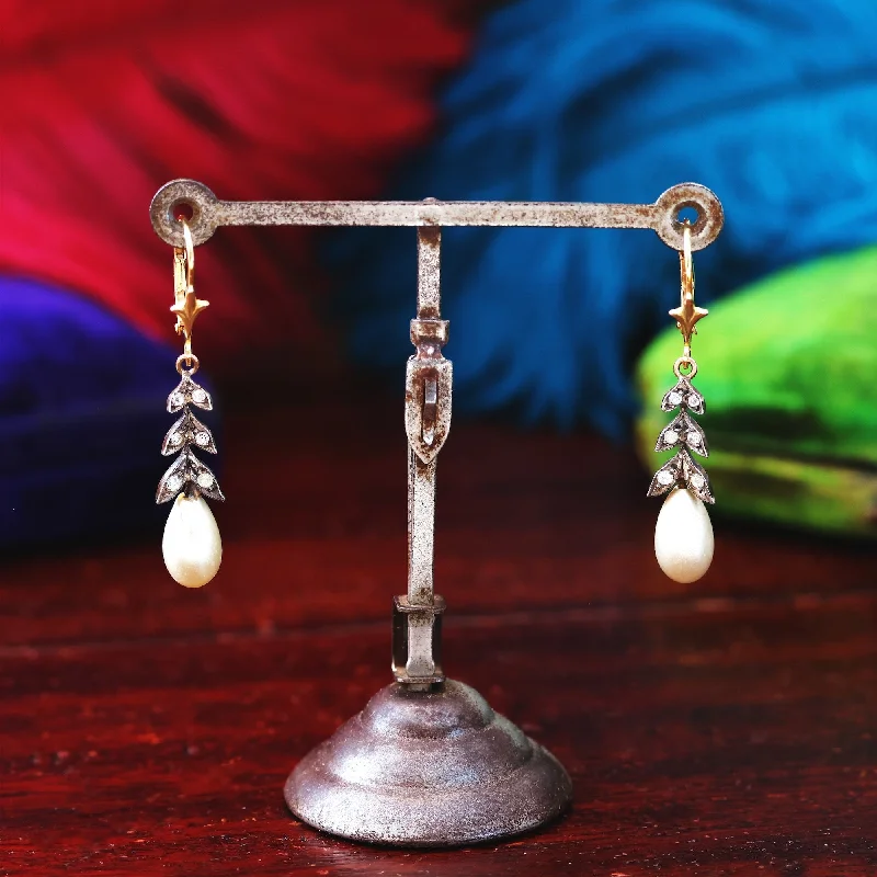 Long Silver Earrings-Vintage Faux Pearl & Paste Earring Drops