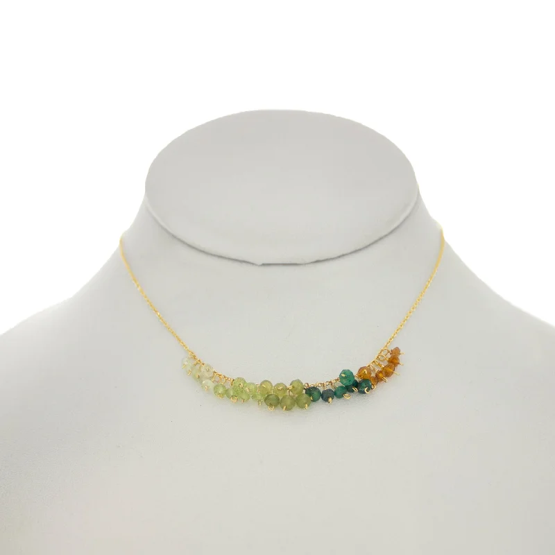 Beautiful Gold Necklace for Gifts-Cedar Green - Mandarin Garnet, Emerald, Vesuvianite, Peridot, Prenite dangle Necklace