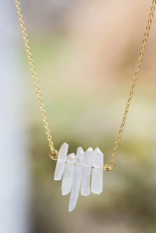 Beautiful Gold Necklace for Special Events-White Quartz Bar Necklace