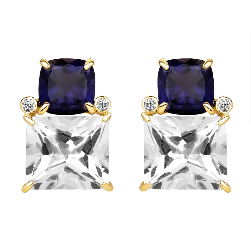 Stylish Drop Earrings for Casual Wear-Earrings - Iolite, Crystal And Diamond (2382H)