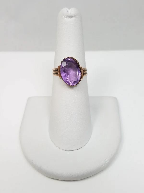 Classic Wedding Band with Sapphire-Victorian Natural Amethyst 7k Gold Ring