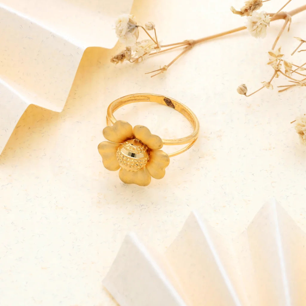 Handmade Gold Ring for Gifts-Gold Open Sun Flower Ring 21KT - FKJRN21KM8506