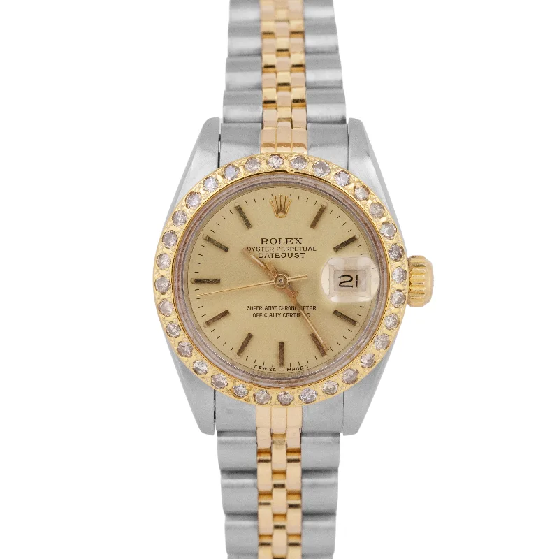 Bold Watches for Fashionable Men-Rolex DateJust 26mm Champagne Two-Tone DIAMOND 18K Yellow Gold Steel Watch 69173