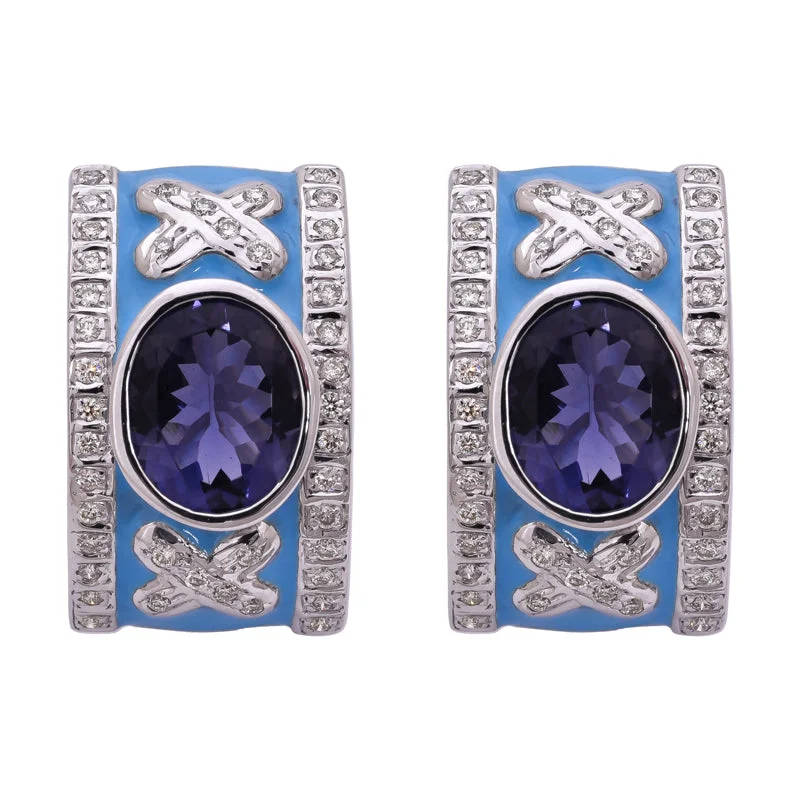 Statement Gold Earrings-Earrings- Iolite and Diamond (Enamel)