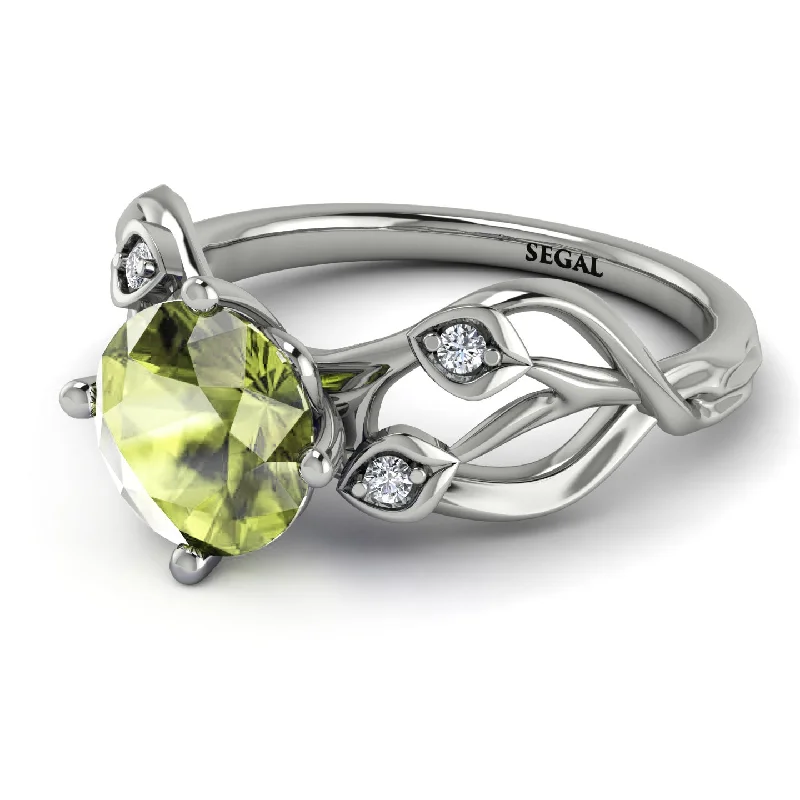 Custom Diamond Ring for Engagement-Peridot Blossom 14K Golden Nature Inspired Engagement Ring - Haley No. 703