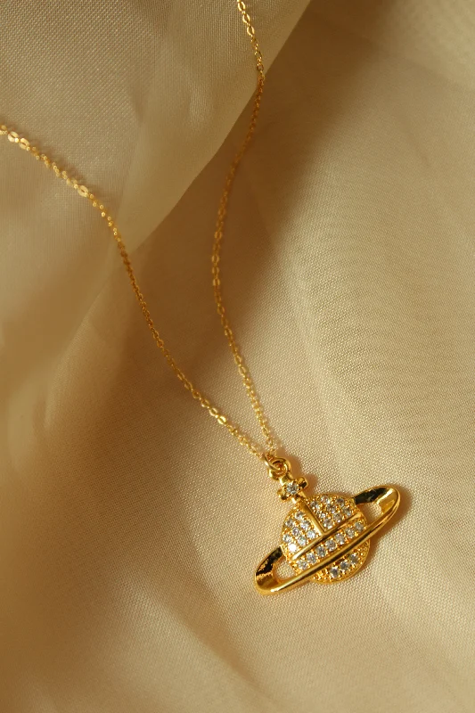 Gold Plated Necklace for Brides-Saturn Pendant Necklace