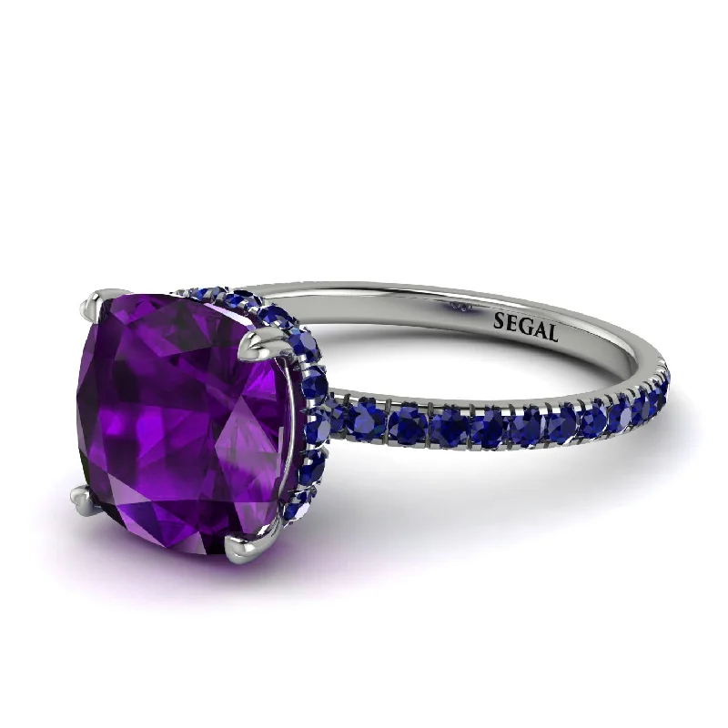 Designer Gold Ring for Engagement-Cushion Hidden Amethyst Ring - Nova No. 315