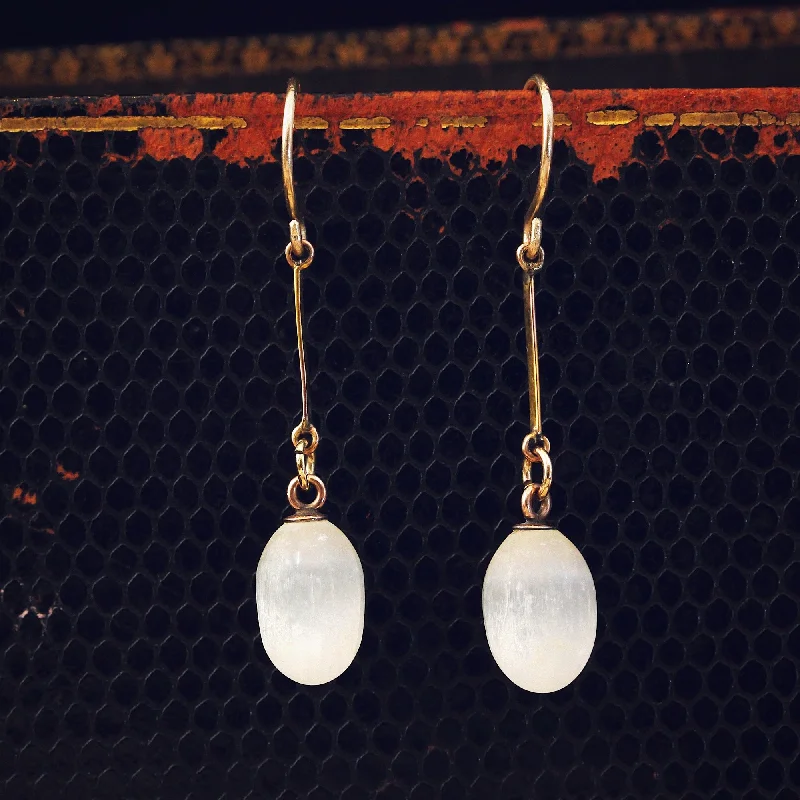 Luxury Gold Earrings for Women-A Graceful Pair of Selenite Drop Earrings