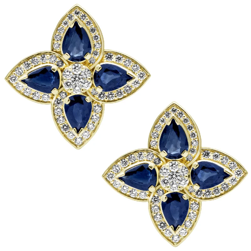 Luxury Gold Earrings for Women-Earrings - Blue Sapphire And Diamond In 18k Gold