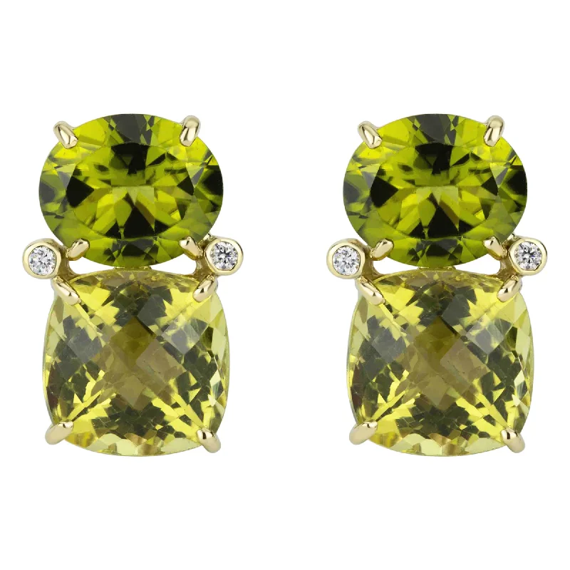 Artistic Drop Earrings for Fashion Lovers-Earrings - Peridot, Lemon Quartz And Diamond