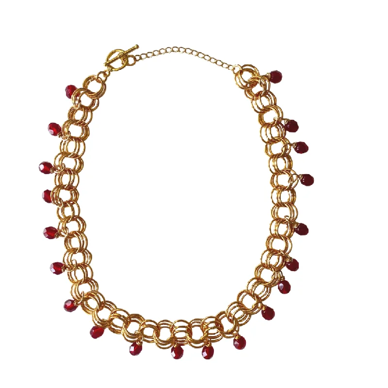 Luxury Gold Necklace for Weddings-The Christina Choker in Garnet Red