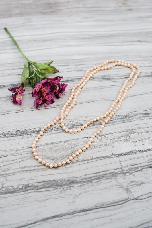 Handcrafted Necklace for Gifts-Blush Long Pearl Necklace